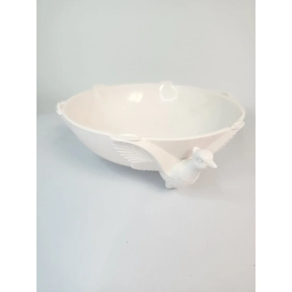 3 toed pheasant jeannette Pink Milk Glass center bowl salad bowl